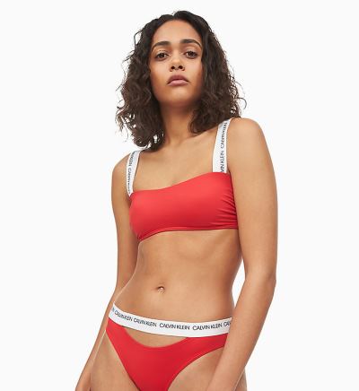 Calvin Klein Fürdőruha HU736295 | Calvin Klein CK Logo Bandeau Női Bikini Felső Piros